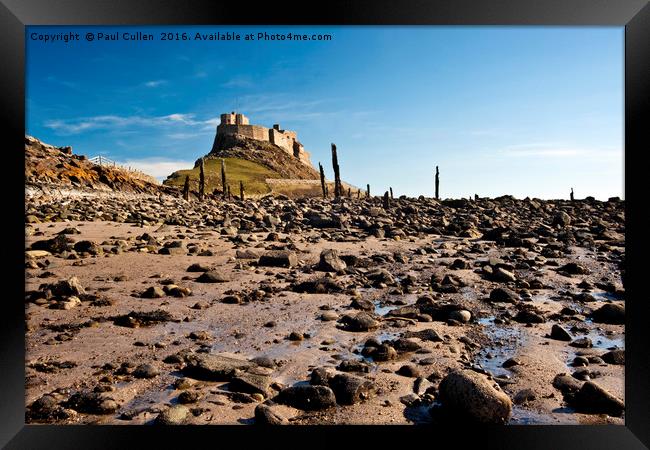 Lindisfarne Castle at low tide. Framed Print by Paul Cullen
