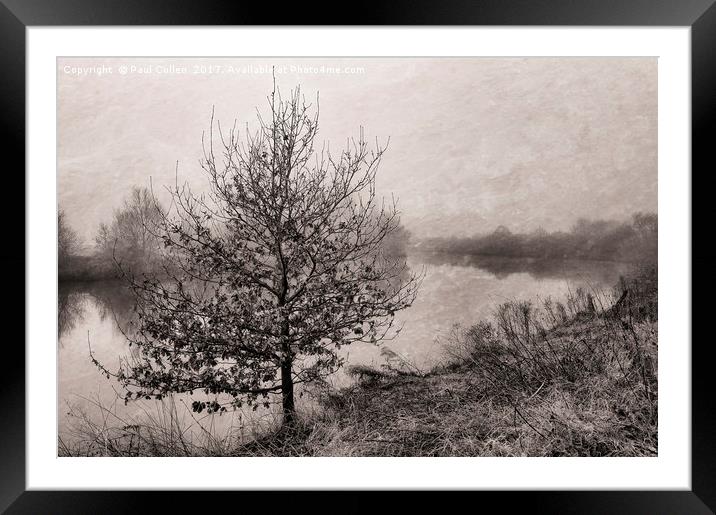 Riverside tree in the fog. Framed Mounted Print by Paul Cullen