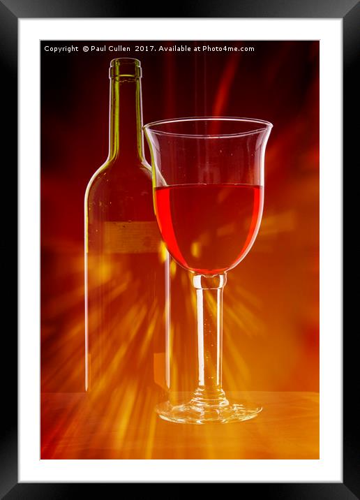 Wine Glass and Bottle with Flare. Framed Mounted Print by Paul Cullen