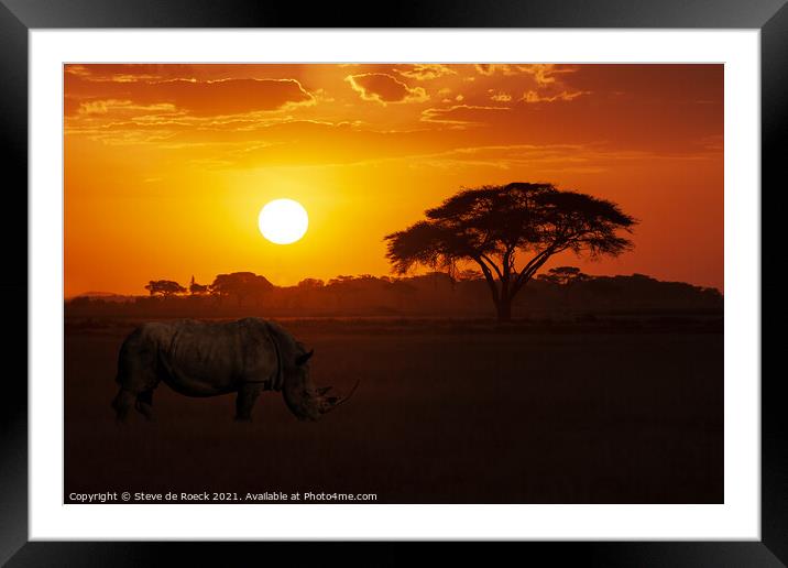 White Rhino At Sunset Framed Mounted Print by Steve de Roeck