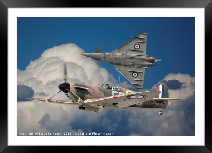 Spitfire and Typhoon Fly Past. Framed Mounted Print by Steve de Roeck