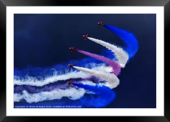 Red Arrows Trailing Smoke In A Stormy Sky. Framed Mounted Print by Steve de Roeck