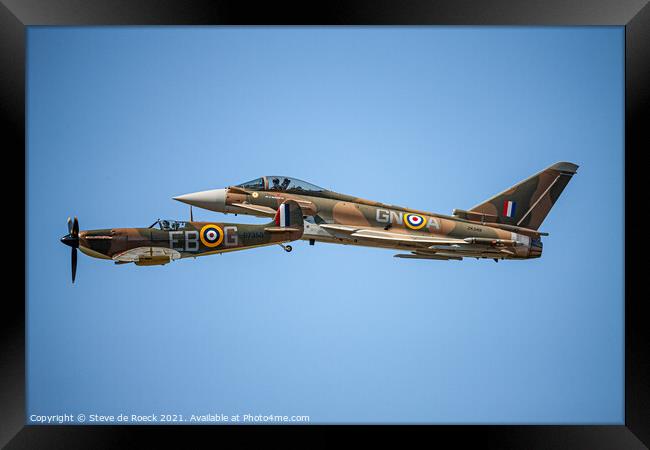 Spitfire And Eurofighter Typhoon In Formation Framed Print by Steve de Roeck