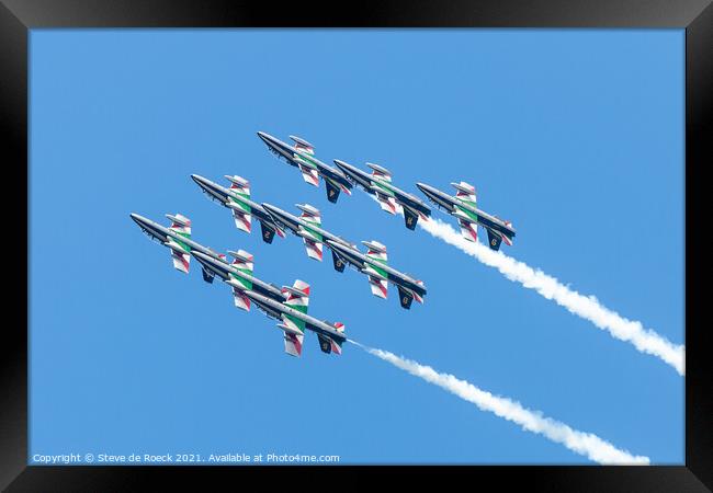 Frecce Tricolore Inverted Flyby Framed Print by Steve de Roeck