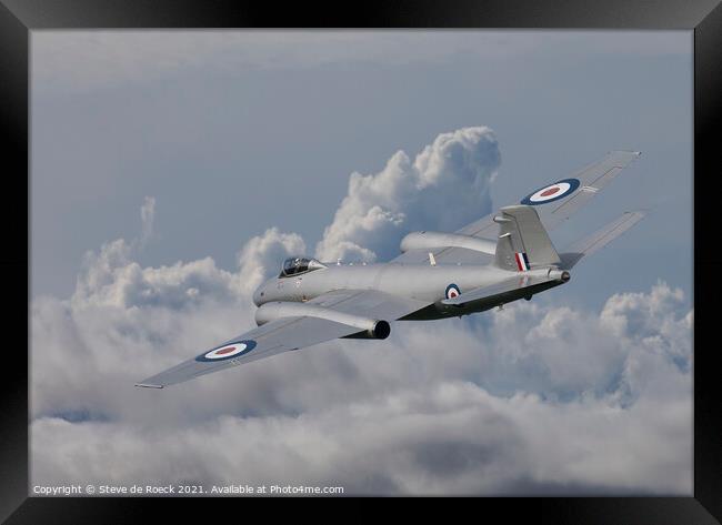 Canberra Bomber Above The Clouds. Framed Print by Steve de Roeck