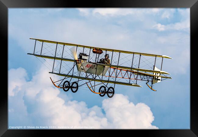 Avro Triplane In A Cloudy Sky Framed Print by Steve de Roeck
