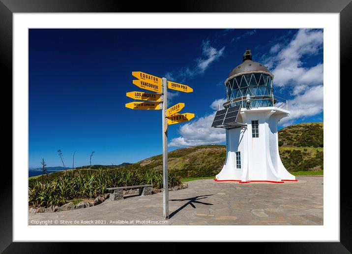 Lighthouse At Cape Reinga, New Zealand Framed Mounted Print by Steve de Roeck