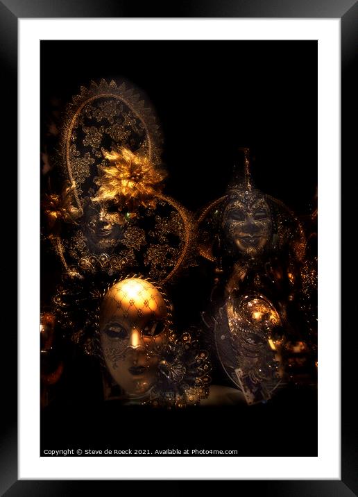 Ghostly Golden Masks Framed Mounted Print by Steve de Roeck