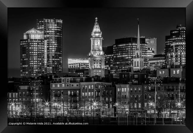 BOSTON Evening Skyline of North End & Financial District | Monochrome Framed Print by Melanie Viola