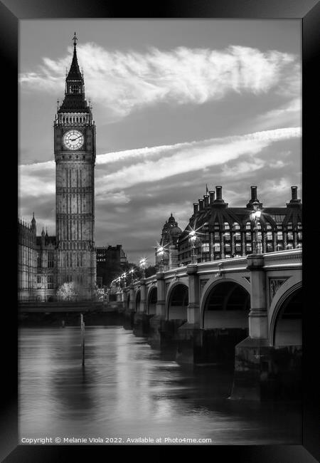 Evening at Westminster Bridge | monochrome Framed Print by Melanie Viola