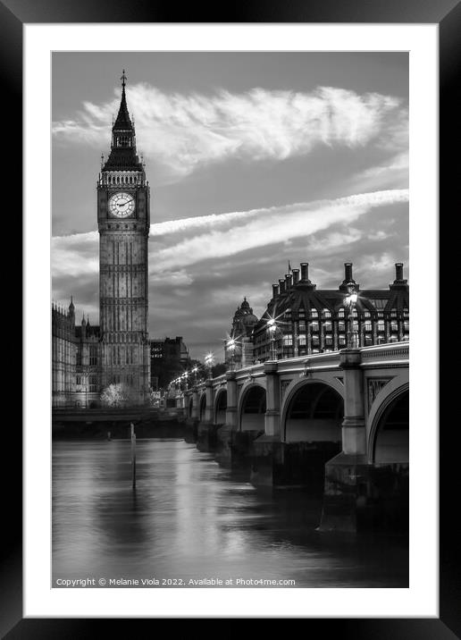 Evening at Westminster Bridge | monochrome Framed Mounted Print by Melanie Viola