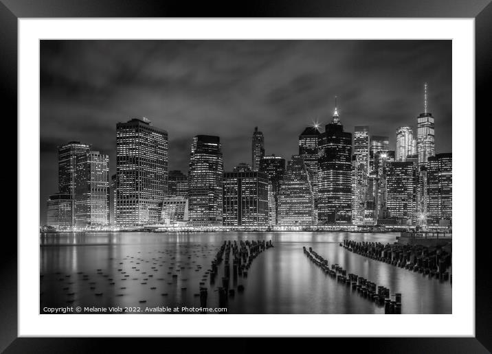 NEW YORK CITY Monochrome Night Impressions  Framed Mounted Print by Melanie Viola
