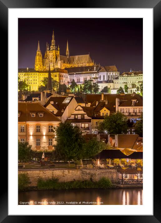 Prague Castle and St. Vitus Cathedral by night Framed Mounted Print by Melanie Viola