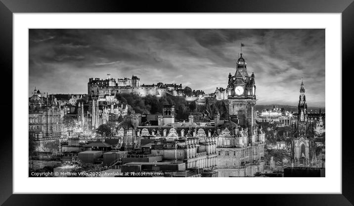 Evening impression from Edinburgh - panorama monochrome Framed Mounted Print by Melanie Viola