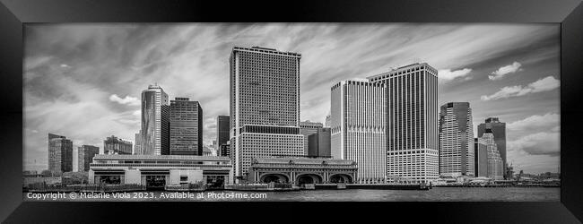 LOWER MANHATTAN and Whitehall Terminal | Monochrome Panorama Framed Print by Melanie Viola