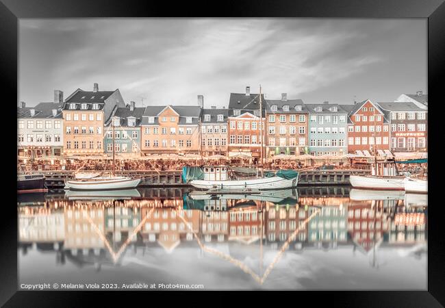 COPENHAGEN VINTAGE Nyhavn Idyllic Evening Impressi Framed Print by Melanie Viola