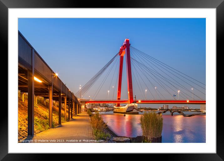 ROTTERDAM Willemsbrug and Boompjeskade in the evening Framed Mounted Print by Melanie Viola