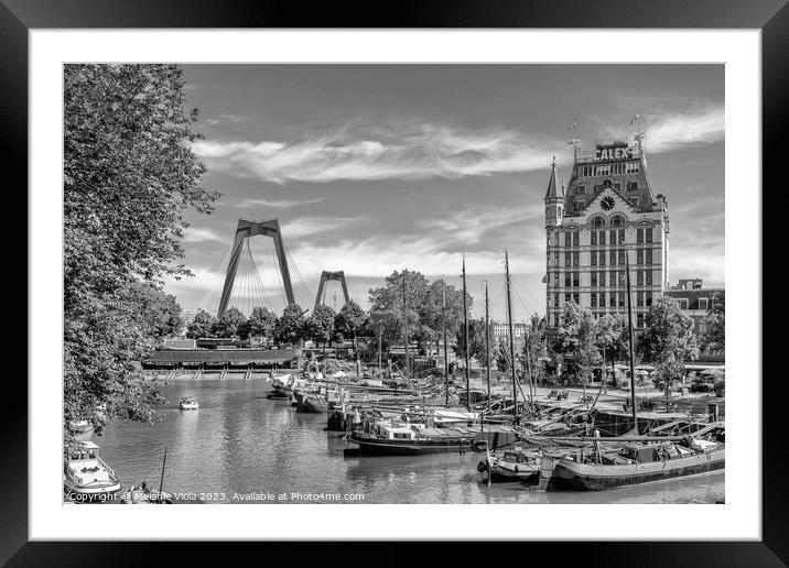 ROTTERDAM Willemsbrug and Witte Huis at historic Oude Haven | Monochrome Framed Mounted Print by Melanie Viola