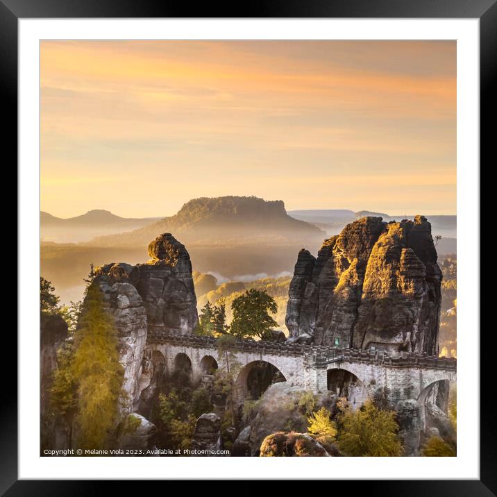 Saxon Switzerland National Park - Bastei Bridge at sunrise Framed Mounted Print by Melanie Viola