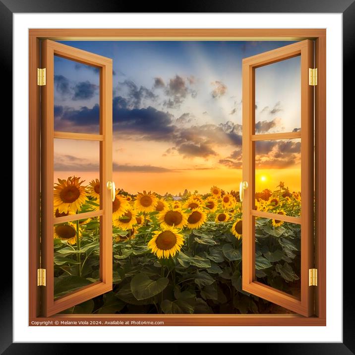 View of sunflowers at sunset Framed Mounted Print by Melanie Viola