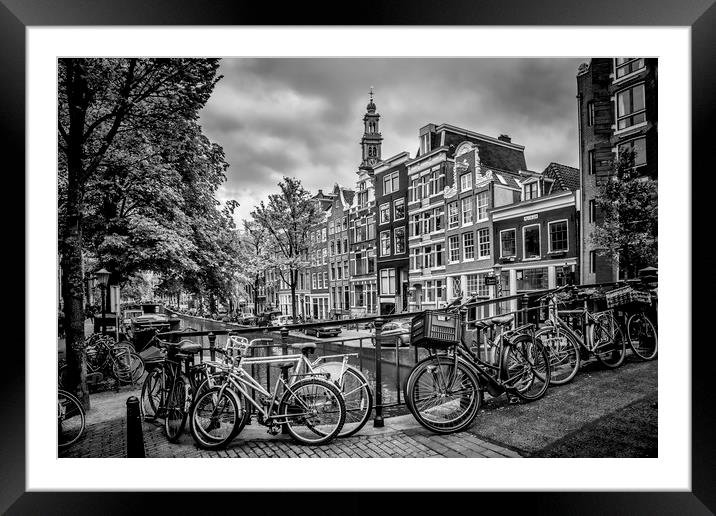AMSTERDAM Flower Canal black and white Framed Mounted Print by Melanie Viola