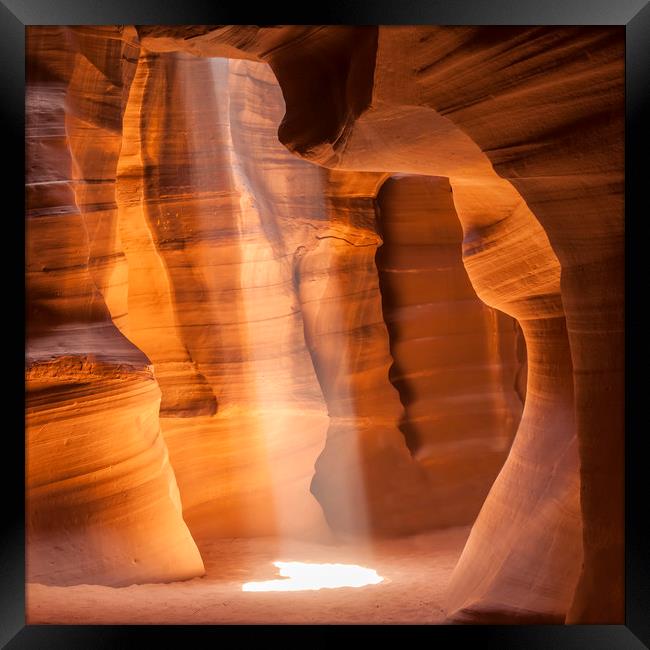 Antelope Canyon Gorgeous Lightbeam Framed Print by Melanie Viola
