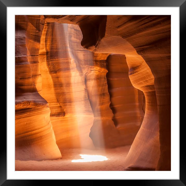 Antelope Canyon Gorgeous Lightbeam Framed Mounted Print by Melanie Viola