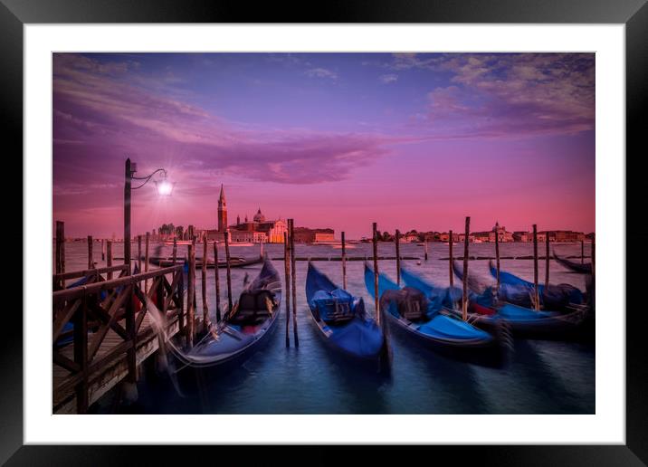 VENICE Gondolas at Sunset Framed Mounted Print by Melanie Viola