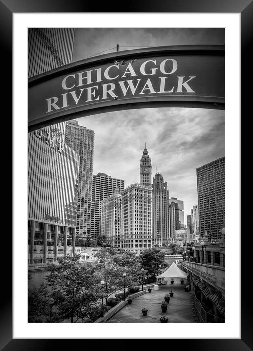 CHICAGO River Walk black and white Framed Mounted Print by Melanie Viola