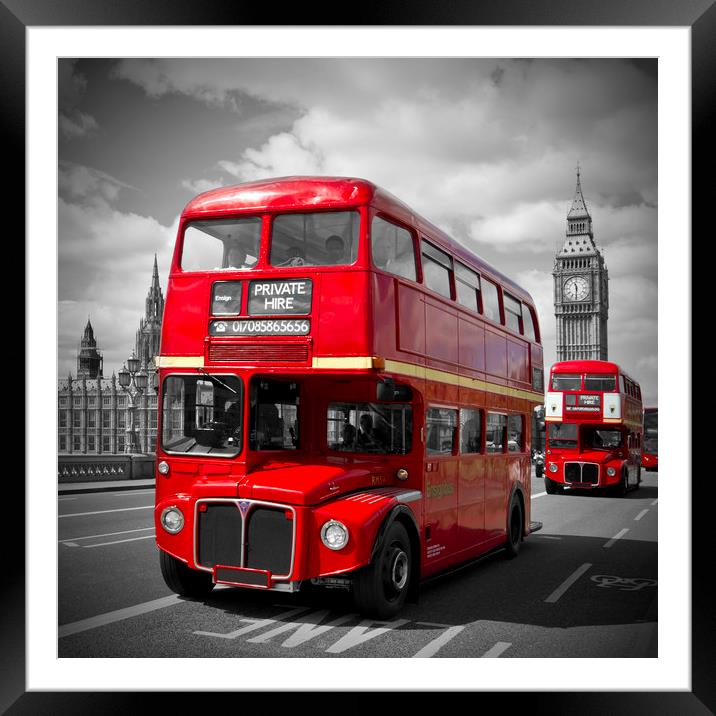 LONDON Red Buses on Westminster Bridge Framed Mounted Print by Melanie Viola