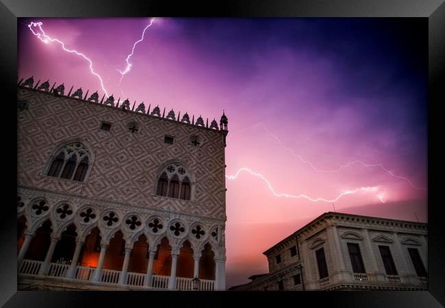 VENICE Thunderstorm over Doge's Palace Framed Print by Melanie Viola