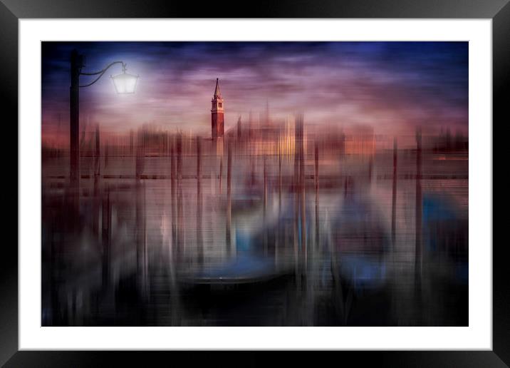 City-Art VENICE Gondolas at Sunset Framed Mounted Print by Melanie Viola