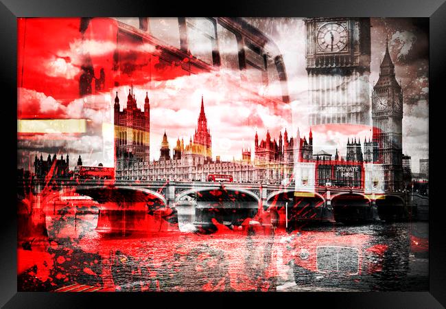 City-Art LONDON Red Bus Composing Framed Print by Melanie Viola