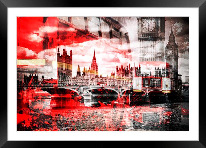 City-Art LONDON Red Bus Composing Framed Mounted Print by Melanie Viola