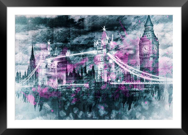 Modern-Art LONDON Tower Bridge & Big Ben Composing Framed Mounted Print by Melanie Viola