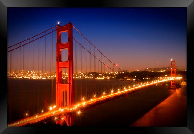 Evening Cityscape of Golden Gate Bridge  Framed Print by Melanie Viola