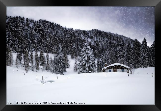 Lovely winter landscape in snow flurry  Framed Print by Melanie Viola