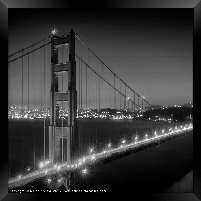 Evening Cityscape of Golden Gate Bridge Monochrome Framed Print by Melanie Viola
