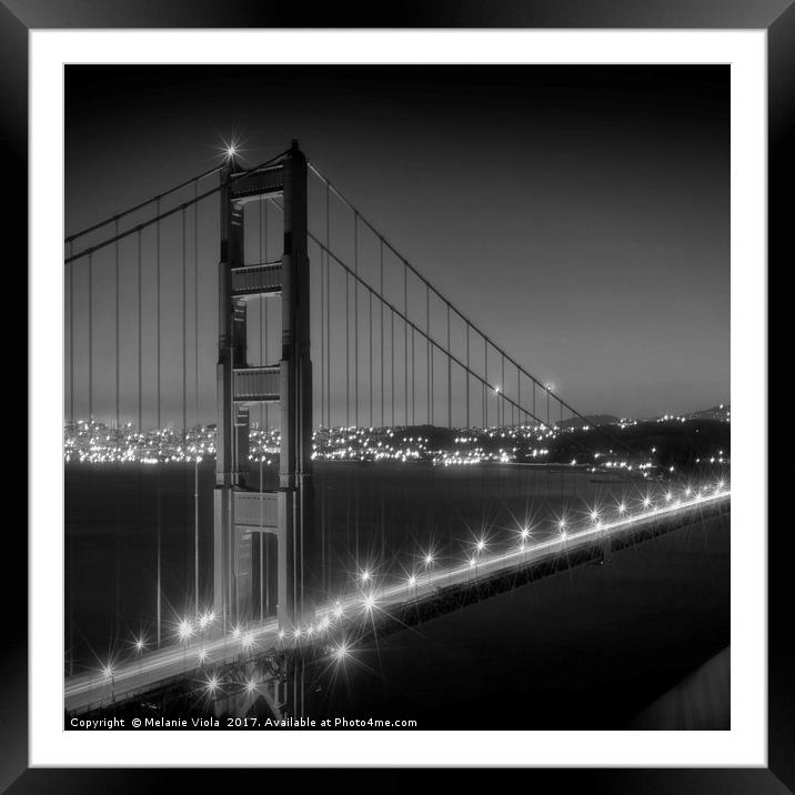 Evening Cityscape of Golden Gate Bridge Monochrome Framed Mounted Print by Melanie Viola