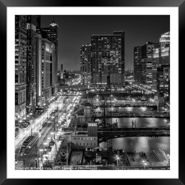 CHICAGO Bridges at Night Framed Mounted Print by Melanie Viola