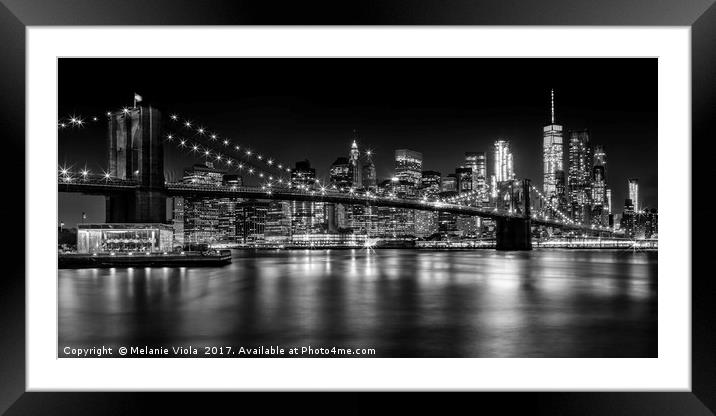 MANHATTAN SKYLINE Nightly Impressions | Panoramic Framed Mounted Print by Melanie Viola