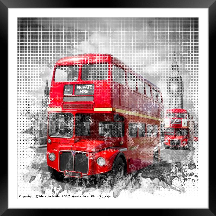 Graphic Art LONDON WESTMINSTER Red Buses Framed Mounted Print by Melanie Viola