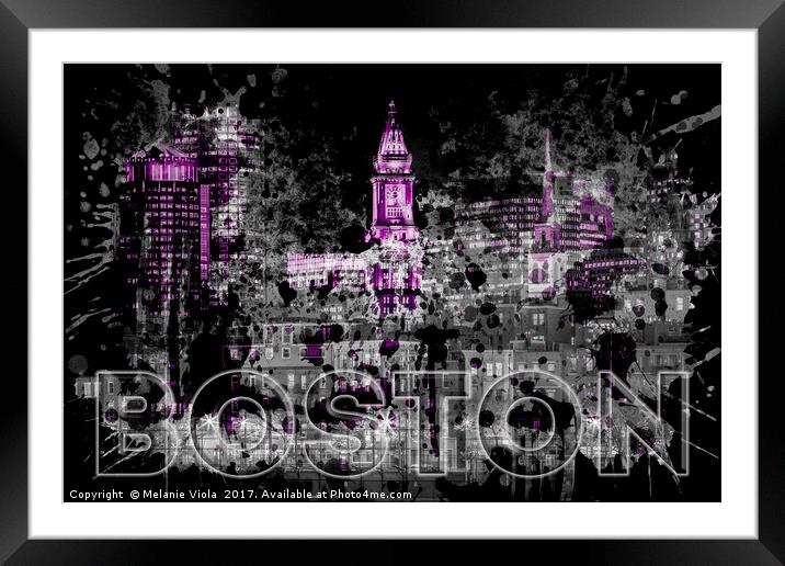 Pop Art BOSTON Skyline | purple Framed Mounted Print by Melanie Viola
