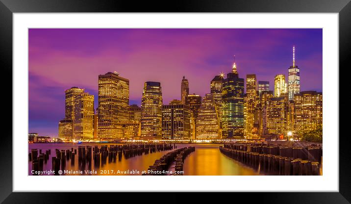 MANHATTAN SKYLINE Bright Sunset | Panoramic Framed Mounted Print by Melanie Viola