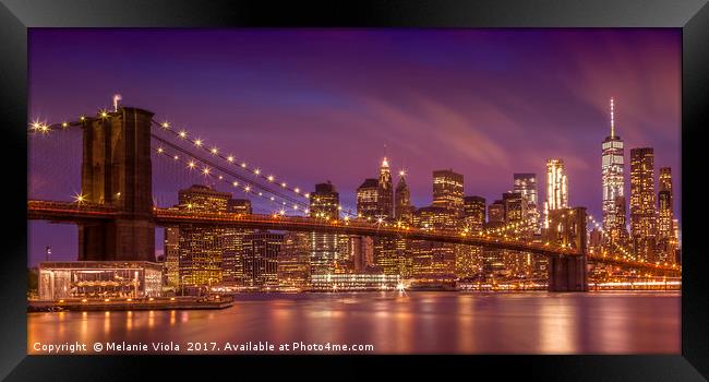 BROOKLYN BRIDGE Lovely Sunset | Panorama Framed Print by Melanie Viola