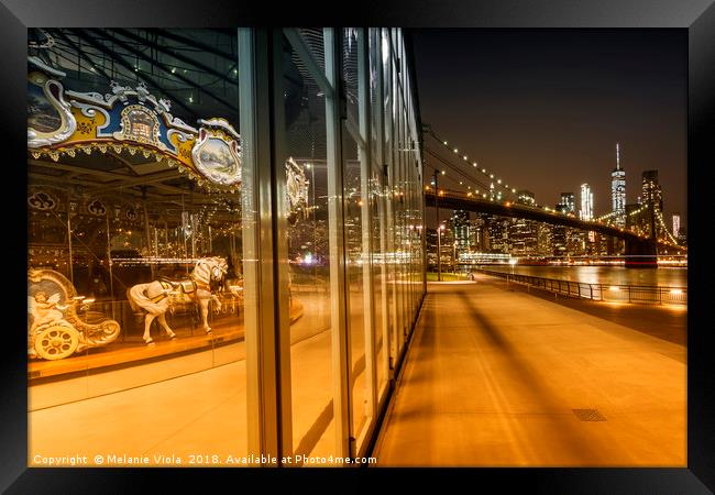 BROOKLYN Jane's Carousel & Manhattan Skyline  Framed Print by Melanie Viola