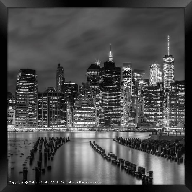 NEW YORK CITY Monochrome Night Impressions  Framed Print by Melanie Viola