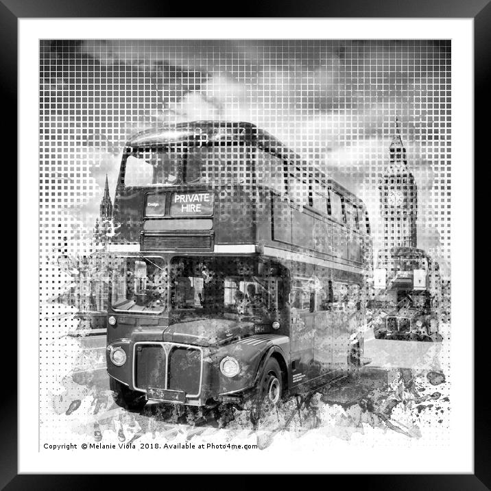 Graphic Art LONDON WESTMINSTER Buses | Monochrome Framed Mounted Print by Melanie Viola