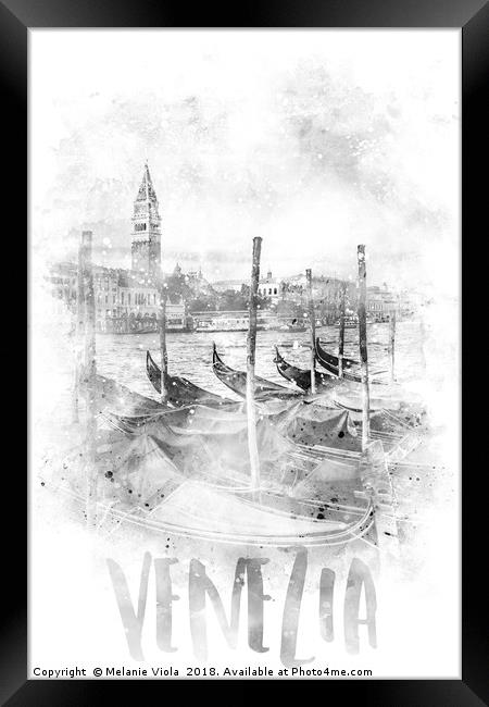 Monochrome Art CANAL GRANDE | watercolor Framed Print by Melanie Viola