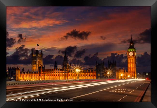 Nightly view from London Westminster  Framed Print by Melanie Viola